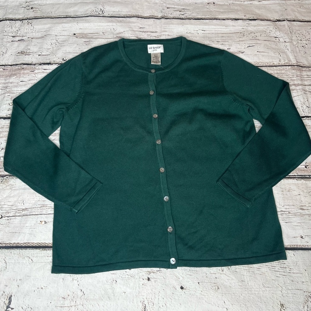 NWT Liz Baker Petite Hunter Green Cardigan Size SP